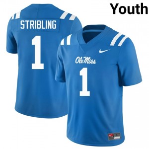 Officially Licensed De'Zhaun Stribling #1 Rebels Powder Blue Jersey | Youth University Football Stitched Fan Gear 32059972