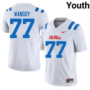 Durable Enoch Wangoy #77 Ole Miss White Jersey | Youth University Football Embroidery Fan Gear 55544042