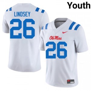 Durable JT Lindsey #26 UM Rebels White Jersey | Youth University Football Embroidery Fan Gear 49032015
