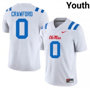 Durable Jalyn Crawford #0 UM Rebels White Jersey | Youth University Football Embroidery Fan Gear 82004159