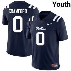 Ole Miss Jalyn Crawford #0 Navy Jersey | Essential Swen NCAA Football Youth Apparel 26075031