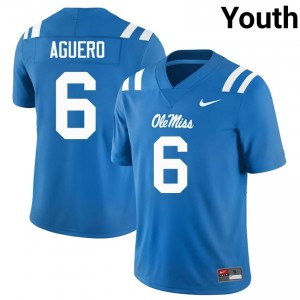Powder Blue Joenel Aguero #6 Ole Miss Rebels Jersey | Youth High School Football Licensed Stitched 76238796