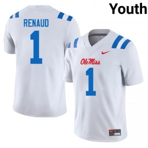 Ole Miss Jordan Renaud #1 White Jersey | Premium Embroidery NCAA Football Youth Apparel 39237815
