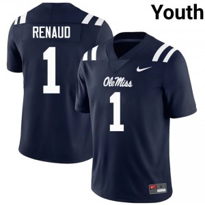 Navy Jordan Renaud #1 Mississippi Rebels Jersey | Youth High School Football Limited Swen 96773923