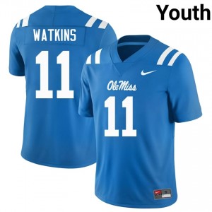 Ole Miss Rebels Jordan Watkins #11 Powder Blue Jersey | Pro Cut Stitched NCAA Football Youth Apparel 72627441
