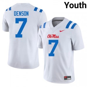 Durable Sharif Denson #7 Ole Miss White Jersey | Youth University Football Embroidery Fan Gear 43612553