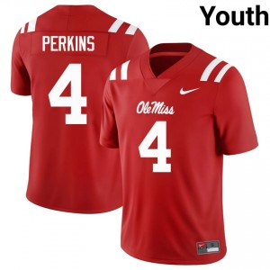 Red Suntarine Perkins #4 Ole Miss Rebels Jersey | Youth High School Football Moisture Wicking Stitch 14302993