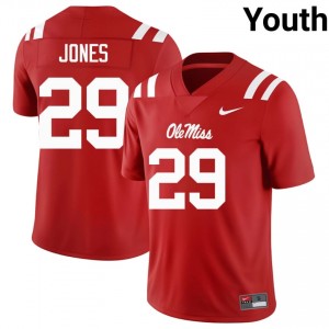 Elite Thread William Jones #29 Miss Rebels Red Jersey | Youth University Football Stitch Fan Gear 15368711